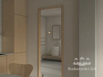 Проект: RYB apartment
Локация: Kyiv (UA)
Тип: Residential
Площадь: 100 m2
Год: 2021

Апартаменты находятся в ЖК Rybalsky в Подольском районе города Киева. Так как квартира расположена над коммерцией у нас была возможность использовать пространство более вариативно. Мы разделили весь объём на два блока приватная часть (которая включает детскую и спальню с ванной) и общественная (которая включает просторную кухню-гостиную, санузел и рабочее место). 

Весь дизайн создан с учетом потребностей заказчиков и становится средой для различных сценариев их повседневной жизни. Все основные помещения композиционно связаны друг с другом за счет материалов и фактур.

Нашей команде было поручено спроектировать место, которое могло бы стать тихим убежищем для владельца и его семьи, где они могли бы отступить от своего космополитического образа жизни.
Основная цель заключалась в создании чистой, минималистичной, но неформальной атмосферы, основанной на натуральных материалах. 
В разработке интерьера были задействованы как иностранные фабрики, как Belid, DCW, &tradition, Verpan, Zanotta, RBW и Menu так и украинские, как Zegen и Interia.
Чтобы добиться гибкости и избежать ненужного разделения этой и без того компактной квартиры, перегородки были почти полностью удалены, создавая открытую планировку с одним центральным модулем, определяющим основное жилое пространство. Данный модуль состоит из функционального кухонного гарнитура, обеденной зоны, компактного рабочего места и просторной гостиной. Данное пространство объединяет несколько функций без лишнего беспорядка. 

Все комнаты кроме детской направлены во внутренние дворы с обилием зелени. Из детской открывается живописный вид на Днепр. В скором времени после поступления в вуз эта комната будет предназначена как место для медитаций для родителей. В данной комнате мы расположили рабочее место таким образом, чтобы естественный свет способствовал комфортной работе. 

Чтобы зрительно связать помещения в одно целое мы использовали единую палитру материалов берёзовая фанера, микроцемент, японская плитка KitKat и мрамор Caribbean Calcite. С их помощью создается лаконичный фон для элементов мебели и света. Прохладные тона микроцемента во всех комнатах мы сбалансировали теплыми текстурами штукатурки и дерева. 

Комбинация примечательных предметов, таких как обеденные стулья Fritz Hansen, кресла Co от Norm Architects и торшера Apollo 180 от Pholc легко сочетаются с индивидуально разработанной мебелью от нашего бюро. Архитектурный характер интерьера дополнительно подчеркивается и усиливается проникающим внутрь солнечным светом. Последовательная композиция, основанная на палитре натуральных материалов, образует комфортную жилую среду, щедро оживленную меняющимся естественным освещением.

Одним из основных изменений, реализованных в рамках проекта, стало объединение 3х санузлов в 2 более просторных и избавление от лишних перегородок. Такая реорганизация пространства позволила увеличить количество естественного света, проникающего в основное жилое пространство. Мы использовали стеклянные перегородки чтобы не препятствовать естественному свету, который наполняет спальню.

Ванную комнату, сдержанную и однотонную, украшает японская мозаичная плитка. Использование оттенков серого способствует успокаивающей атмосфере, которая будет продолжать развиваться по мере того, как обитатели будут наполнять пространство собой. Таким образом, новая планировка адаптирована к современному образу жизни.