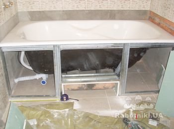 Установка ванны с зашиванием гипсокартонам и укладкой плитки