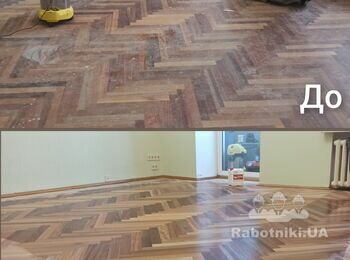 Комплекс работ, на нижней фотографии ещё происходит процесс нанесения лака.