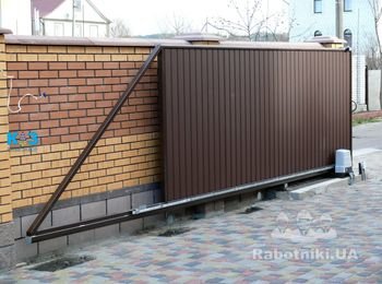 Откатные ворота из профлиста зашитого в рамку