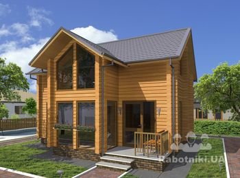 Технічні характеристики:
Розміри: 7,6х5,6 м
Загальна площа: 81,6 м²
Корисна площа: 61,55 м²
Площа забудови: 49,7 м²
Площа покрівлі: 102 м²
Фундамент: стрічковий з армуванням
Несучі стіни: профільований брус
Перекриття: дерев’яні балки
Покриття покрівлі: метало черепиця
Внутрішнє оздоблення: дошка підлоги, дерев’яна вагонка