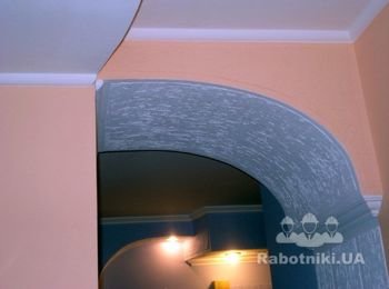 арки из гипсокартона,шпаклевка,устройство потолочного плинтуса,окраска.