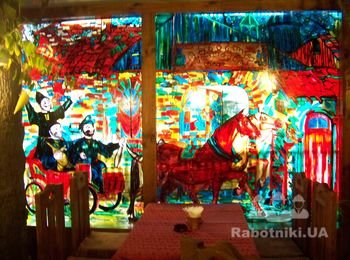 роспись по стеклу витражными лаками.