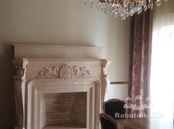 Кладка открытого камина и установка мраморного портала