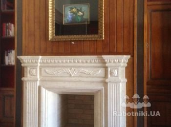 Кладка открытого камина и установка мраморного портала в квартире. Киев Воздвиженская