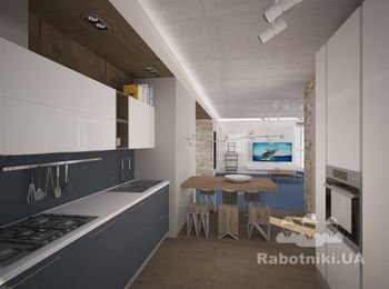 Проект "Заречный", Киев. Дизайн кухни-студии зона 75м2