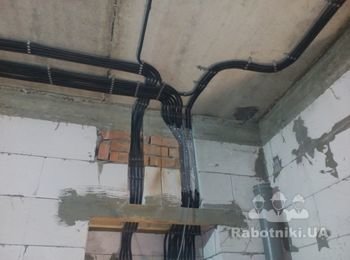 Электромонтажные работы (выполнение согласно ГОСТу - кабель "ВВГ нг" проложеный в говрорукаве).