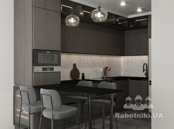 Візуалізація кухонного гарнітуру по ТЗ меблевої фабрики ROOMAX, вписаного в існуючі стіни квартири