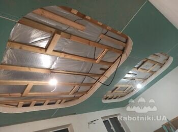 Монтаж гипсокартонного полка комбинированного с натяжным потолком