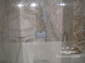 Облицовка полов и стен, изготовление и монтаж плинтусов с фаской. Камень Onix Afrodita, мрамор Thassos.