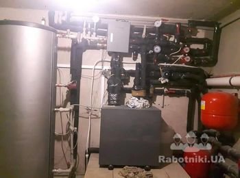 монтаж напольного котла и бойлера косвенного нагрева.