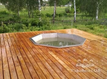 Чан на травах и терасса под ключ, терасса аккация. Под чаном печь. Температуру набирает за 3 часа, держит сутки.