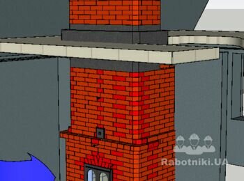 Большая каминопечь с щитком на втором этаже. Порядовка.