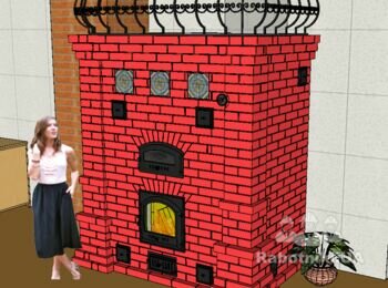 Каминопечь хлебной камерой и калорифером для ускоренного прогрева помещения