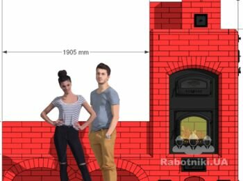 Каминопечь с консольным креплением дверок топки и ХК, с "летящей" лежанкой
