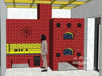 Функциональный комплекс в кафе удвоенной плотности: 2 неаполетанские печи по 5 пицц, широкий мангал и казанница внутри.
Мангал с подачей воздуха душированием и снизу. Отдельная подача воздуха для горения на каждый агрегат комплекса.