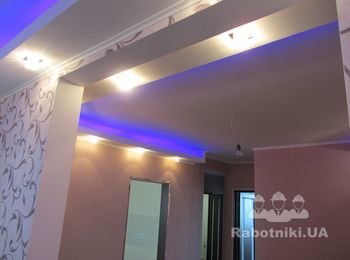 подсветки LED,поклейка обоев,покраска потолка