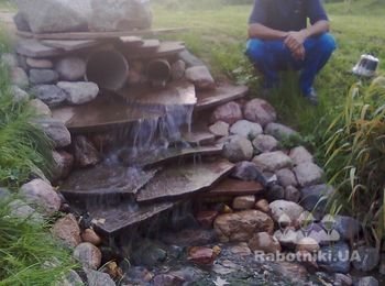 Декорация под водопад трубы для слива воды из прудика