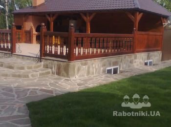 Беседка с террасой, винным погребом, сауной, баней и санузлами