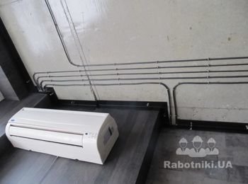 Прокладка кабеля, установка и подключение кондиционера;