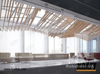 Дизайнерский подвесной потолок на базе рейки KRAFT Куб. http://kraftds.com/produktsiya-2/podvesnoj-potolok-kraft-kub