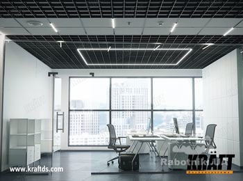 Подвесной потолок классический грильято KRAFT с системой освещения KRAFT Led.
http://kraftds.com