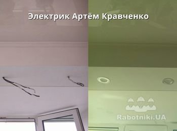 Установка точечных светодиодных светильников в гипсокартонном потолке, вырезка отверстий коронкой по гипсокартону, соединение и укладка проводов за светильниками.