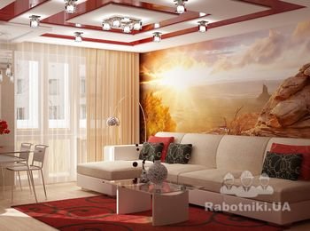 красный натяжной потолок с гипсокартоном