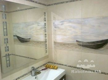 укладка плитки, уклатка панно из плитки, можтаж умывальника, монтаж зеркала