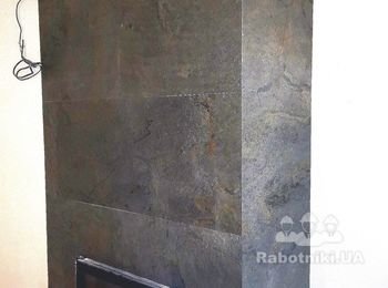 Отделка камина каменным шпоном