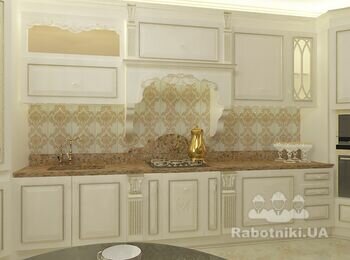 дизайн интерьера кухни-столовой в загородном доме Одесса в классическом стиле от студии дизайна Forest Design
