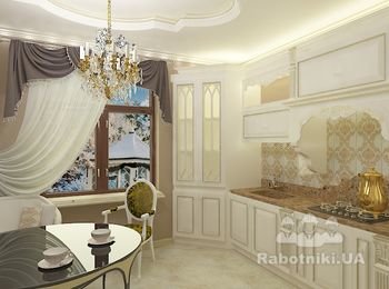 дизайн интерьера кухни в загородном доме Одесса в классическом стиле от студии дизайна Forest Design