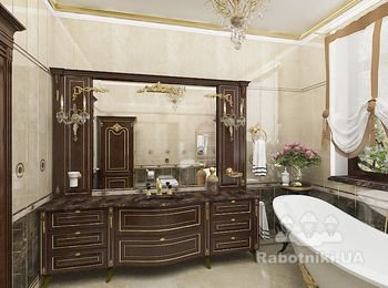 дизайн интерьера ванной комнаты на втором этаже дома в классическом стиле от студии дизайна Forest Design