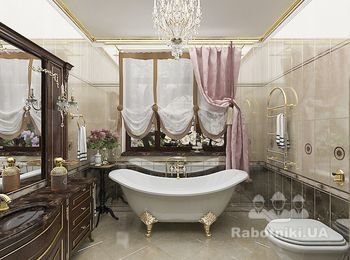дизайн интерьера ванной комнаты на втором этаже дома в классическом стиле от студии дизайна Forest Design