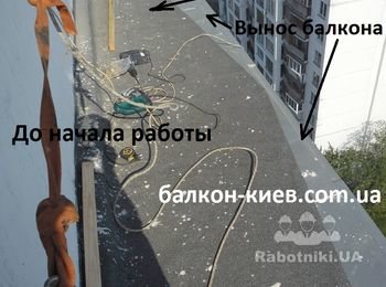 На фото - вот такой вид крыши был до начала работы. Бетонная плита балконного козырька "с носом", не прямоугольная. Мы такую называем "ледокольного типа". А вынос балкона прямоугольный. Наша крыша тоже должна быть прямоугольной - повторять форму выноса балкона.