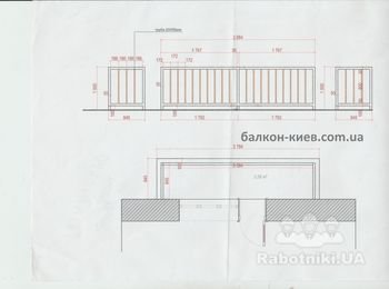 Фото чертежа балконных ограждений. Конструктив предоставлен заказчиком. После согласования и уточнения некоторых размеров монтаж проводился в соответствии с чертежом. Это идеальный вариант. Но мы можем тоже сделать эскиз будущих ограждений балкона. Специально поместил изображение чертежа, по которому можно составить приблизительную цену. Если присылают фото или картинку без размеров, определить стоимость нереально.