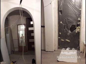 Шпаквочные работы , изогнутая арка с гипсокартона, укладка напольной плитки, електрический теплый пол.