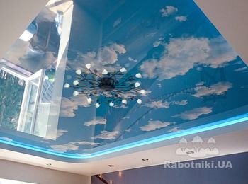 Натяжной потолок с фотопечатью и подсветкой