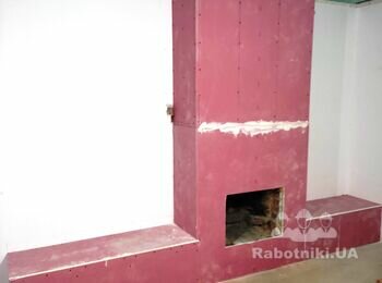 Обшивка каміну вогнестійким гіпсокартоном + монтаж поличок.