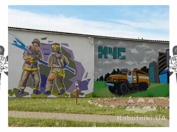 Fireman graffiti mural in Belarus by ODVs art studio