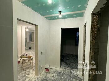 Подготовительные работы и покраска потолка 50кв. Проклейка обоев 120кв