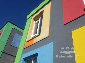 Ремонт фасада, нанесение барашка