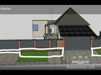 Забор (лента, кирпичные столбы и профнастил) 15метров длина