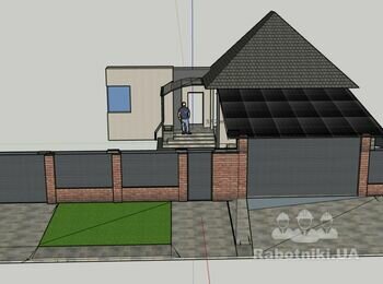 Забор (лента, кирпичные столбы и профнастил) 15метров длина