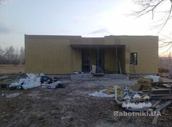 Армирование фасада сеткой и нанесение барашка