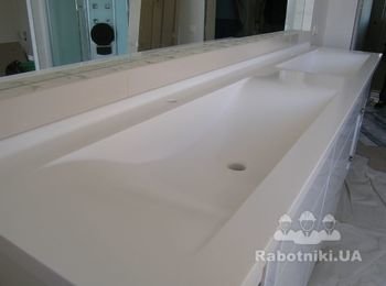 Изготовление и монтаж столешницы с мойкой из иск.камня в ванную