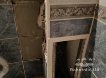 Демонтаж небольшого гипсокартонного короба длприклеенноя кафельнок сан