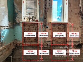 Розібрати стіну та вирізати бетон