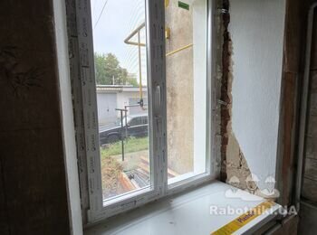 Влаштування відкосів із гіпсокартону та монтаж підвіконь (5 вікон) під