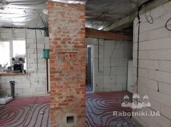 Машинная стяжка пола и штукатурка стен